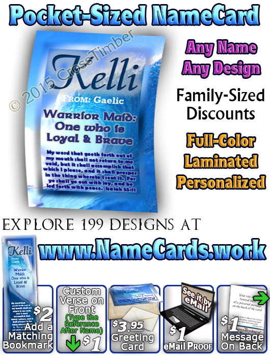 PC-WA03, Name Meaning Card, Wallet Sized, with Bible Verse, personalized, ocean wave tidal kelli