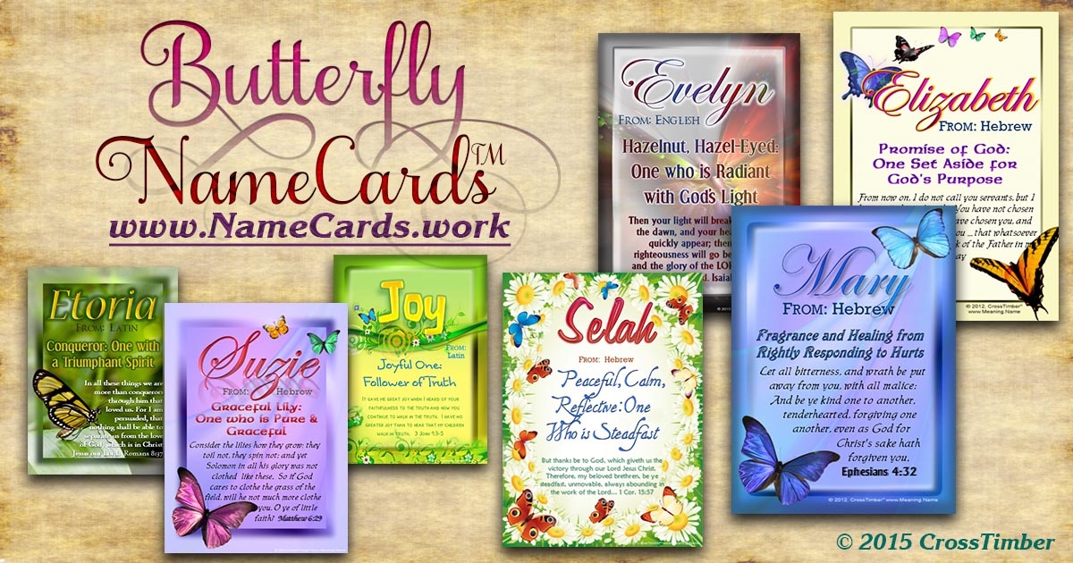 Elegant butterfly designs on pocket-sized name meaning cards