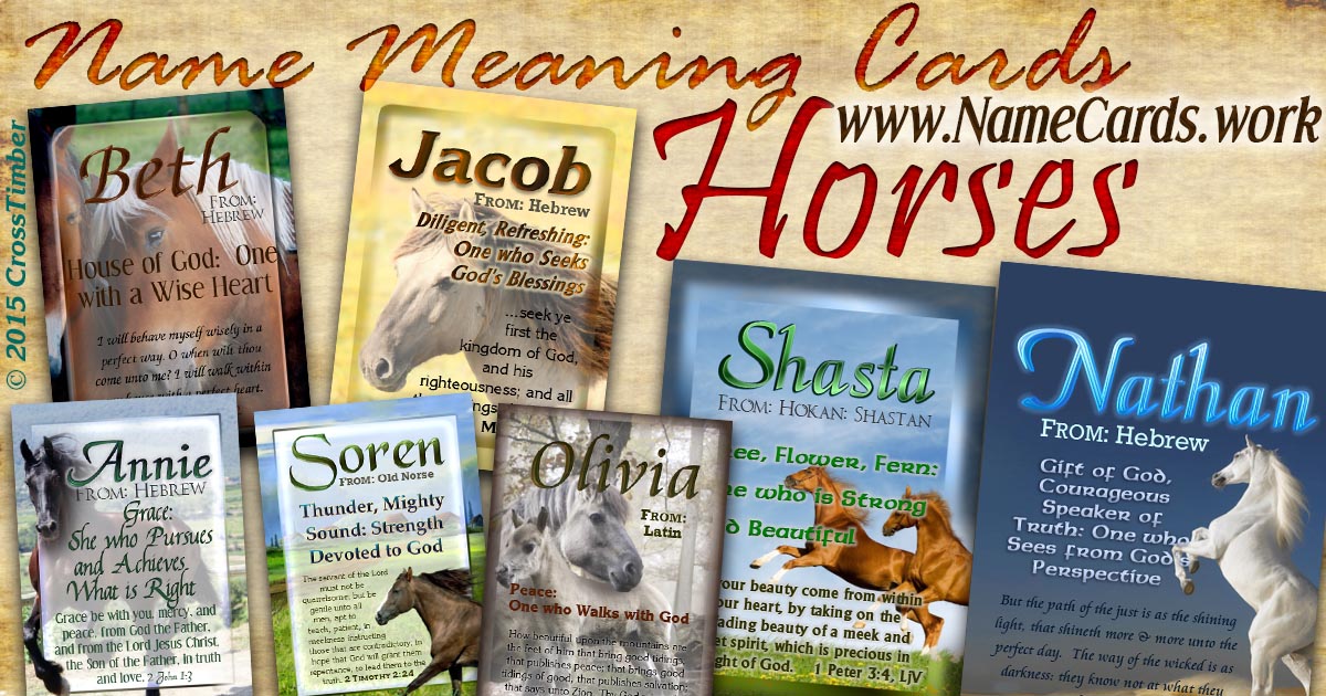 Personalized NameCards with name meanings, Bible verses and horse backgrounds