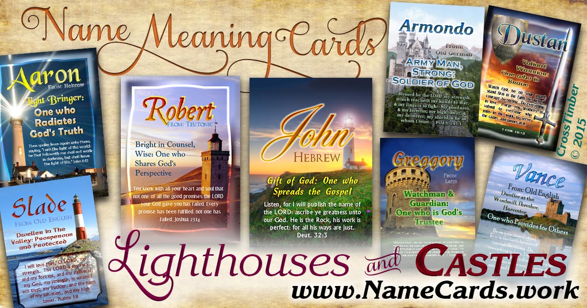 Personalized name meaning cards with lighthouse pictures