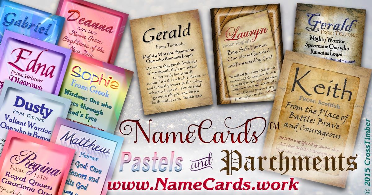 Basic, plain name meaning cards with pastel colors and old parchment paper