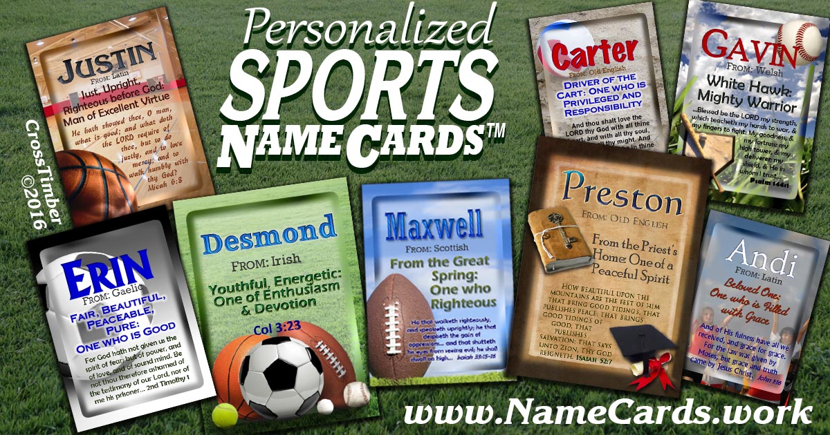 Personalized Sports-themed Cards with name meaning and Inspirational Quote